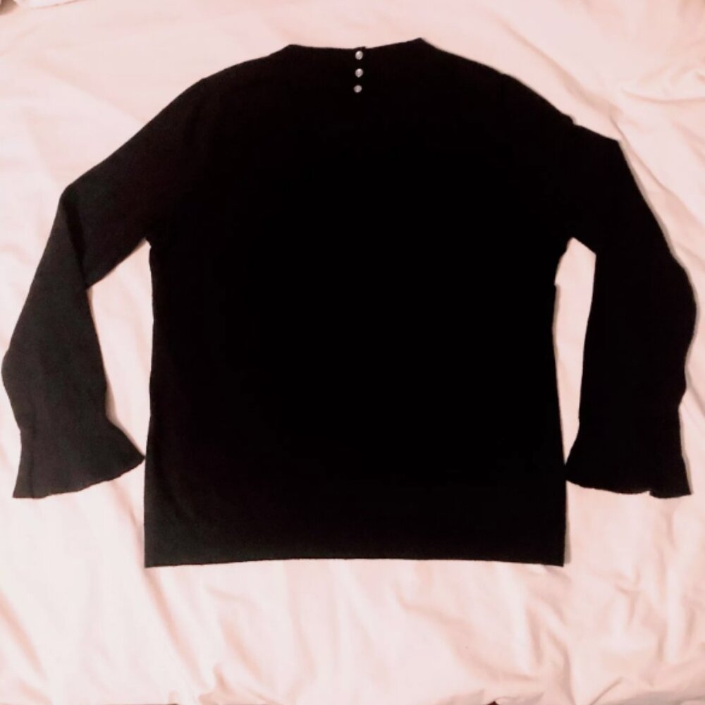 Talbots Women's L Pullover Sweater Black Lambswool Blend Bell Long Sleeves